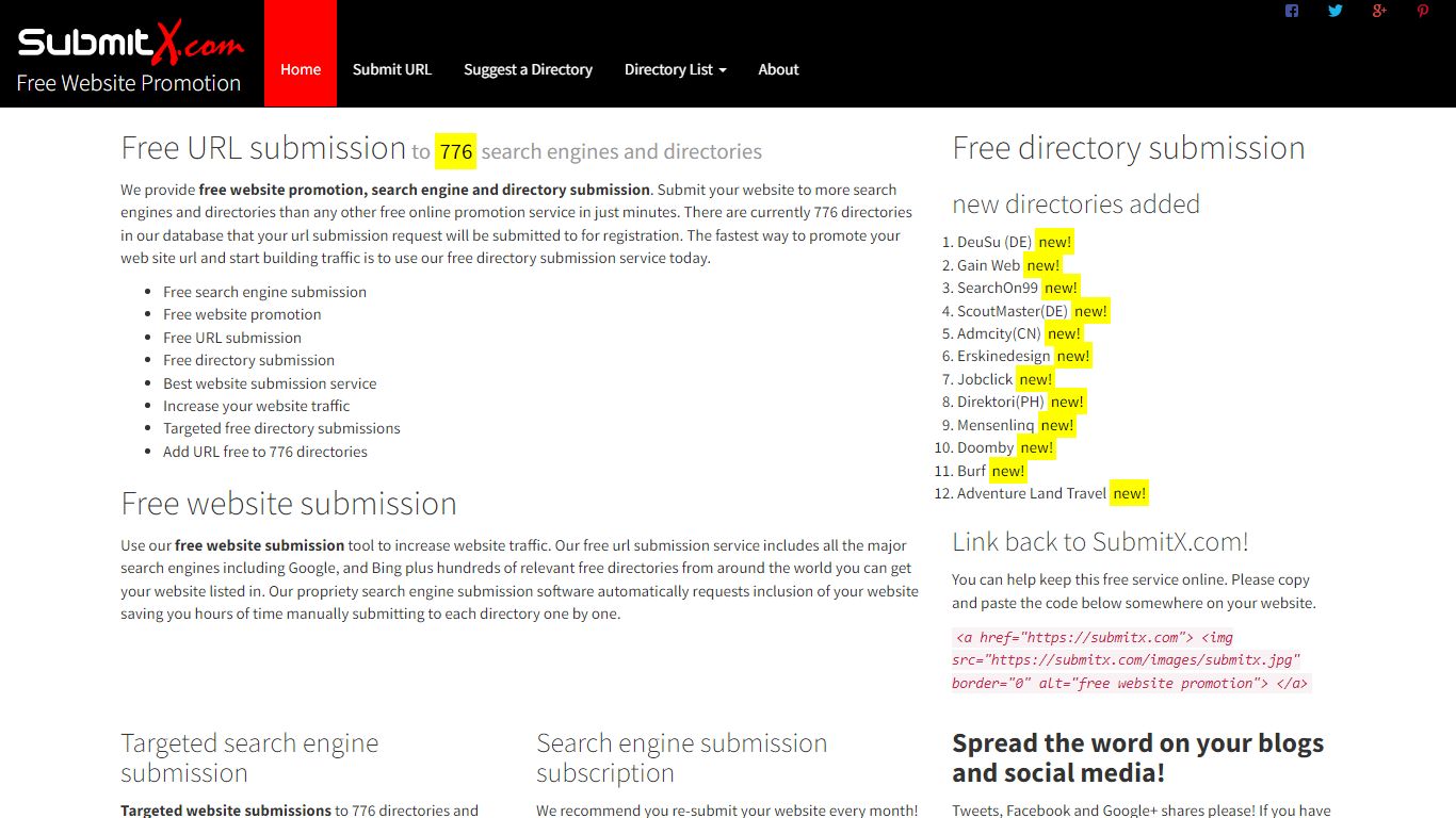 Free Website Promotion | URL Submission | Directory Submission | Search ...