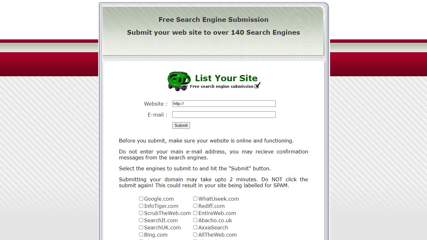 Submit your website to over 140 search engines - Lowesthosting.com